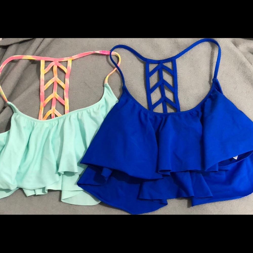 2 PINK ruffle bikini tops